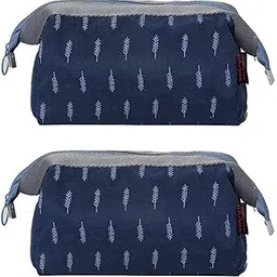 TS WITH TECHSUN Polyester Waterproof Cosmetic Toiletry Bag Travel Floral Printed Women Vanity Shaving Household Grooming Portable Zipper Makeup Case Pouch (Navyblue)-image-12