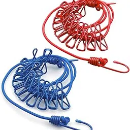 Mahi's| Cloth Drying Rope (Pack of 2) with Two Sided Hooks, Elastic 12 Clips Cloth Hanging Rope Non-Slip Clotheslines for Outdoor Indoor Travel Laundry Drying Hanging Clothes-image-24