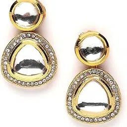 karatcart Gold Plated Handcrafted Polki Kundan Drop Earrings for Women-picture-18