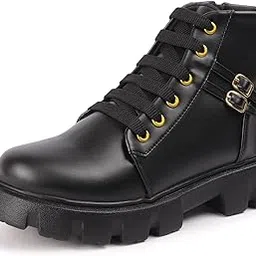 stepizia Women Fashion Casual Boot High Ankle Chunky Heel Black Boots for Girl's-picture-39
