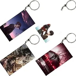 indiacraft Premium (Pack of 4) Attack On Titan Anime Double Sided Printed Keychain For Bike, Scooty, Car, Keyholder-picture-21