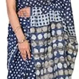 Anuttara Women's Blue Bhagalpuri Cotton Silk Printed Dabu Print (Hand Block) Ethnic Saree with Blouse-image-0