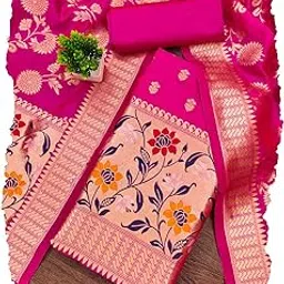 minius Women's Banarasi Cotton Silk Unstitched Salwar Suit Dress Material With Dupatta-picture-13