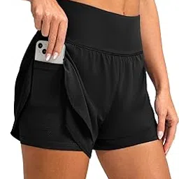 Women's 2 in 1 Running Shorts with Pockets 3" High Waisted Exercise Workout Athletic Shorts for Women with Liner-image-9