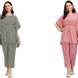 nainvish Cotton Blend Ethnic Kaftan Co-Ord Set | Casual Wear Kaftan Pant & Top Set | Fancy Kaftan Top & Pant Set | | Women Top & Pant (Pack Of 2), Assorted, Small-picture-41