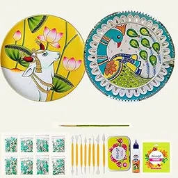 Decordial Premarked pichwai Art Materials kit with MDF DIY kit lippan Art Mirror, 1 pcs lippan Art Painting Brush and Colour-image-92
