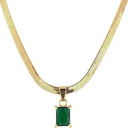 Anti-Tarnish Gold-Plated Green Rectangle Pendant Necklace for Women | Elegant Enamel Charm Jewelry with Fine Chain | Stylish Everyday Wear Necklace-image-6