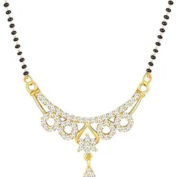amaal American Diamond Mangalsutra for women stylish 1gm gold mangal sutra short AD CZ Pendant Necklace design jewellery for women nallapusalu chains one gram 18 inch black beads chain golden -16-picture-19
