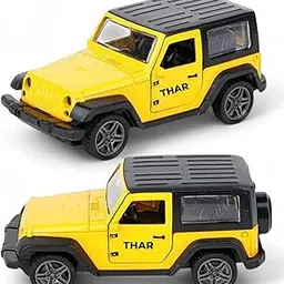 SHAKTISM Thar Diecast Model Toy, 1:32 Scale with Sound & Lights Pull Back Collectible Vehicle Toy Door Opening Scale Car Model Birthday Gift for Boys Girls (Yellow-Diecast Metal Car)-image-52