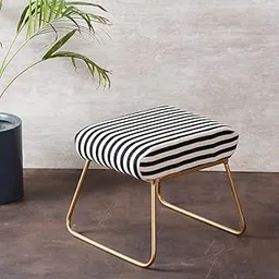 nestroots Ottoman Stool for Living Room - Metallic Stools for Sitting, Bedroom Pouffes, Side Table | 14.5 Inch Height, Black & White 2 Leg Design | Stylish & Durable Footrest Stool for Home-picture-36