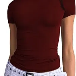 Women's Fitted Crop Top Fashion Workout Shirts Tight Cotton Tee Scoop Neck Short Sleeve VG5-picture-35
