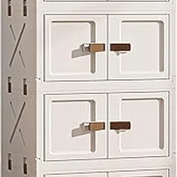 House of Quirk 4 Layer Plastic Storage Box – Flip Storage Box, Foldable With 2 Door, Free Installation, Storage Wardrobe & Home Organizer (40cm, Cream)-image-27