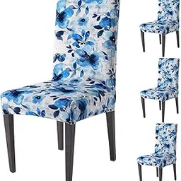 HOKIPO Premium Printed Velvet Chair Cover Set of 4 for Dining Table, Blue Azure Botanical (AR-5794-D8*4)-picture-23
