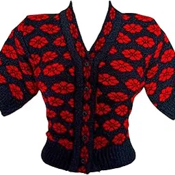 Kuku Hosiery Floral Design Half Sleeves Saree Blouse for Women| Buttoned Winter top|Winter wear for Adult Girls/Women-image-6
