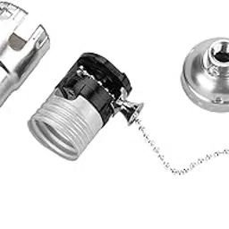 E27 Lamp Holder with Pull Chain, Vintage Aluminum Lamp Holder with Pull Chain Desk Table Lamp Lighting Bracket Screw Base (Silver)-picture-27