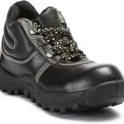 ShieldX High Ankle Black Safety Shoes with Steel Toe & Reflective Tape- PVC Sole, High Ankle, Padded Comfort, Shock & Slip Resistant-picture-38