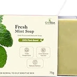 Grewaa Fresh Mint Soap For Oily Acne-Prone Sensitive Skin | Face & Body Anti-Acne Soap Vanishes Pimples, Blackheads, Whiteheads, Hormonal Acne | 100% Natural With Peppermint, Basil, Bacopa Monnieri - 75 g-picture-39