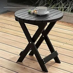 TRENDIVIBE Small Foldable Sturdy Wood Side Table Multi-Purpose Outdoor Balcony Tea Table Black-image-49