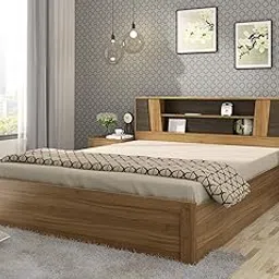 Spacewood Arthur Bed | Queen Size (78 X 60) Engineered Wood Bed with Box Storage| 3 Year Warranty | Modern Design | Natural Teak-image-42