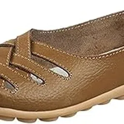 fangsto Women's Cowhide Leather Loafers Flats Sandals Slip-On US Size 6 Khaki-picture-21