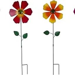 MERISHOPP Metal Flower Decorative Garden Stake Windspinner for Patio Planter Pot Porch Yellow-image-33