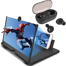 Drumstone 𝐂𝐨𝐦𝐛𝐨 C916-3D HD Screen Magnifier & Phone Holder: Eye Protection for All Smartphones & TWS02 BT Headset: Good Bass, Pocket-Friendly Wireless–Best Gift(𝟏𝟓-𝐘𝐞𝐚𝐫 𝐖𝐚𝐫𝐫𝐚𝐧𝐭𝐲)-image-1