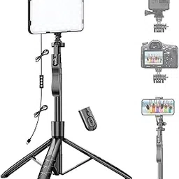 ADZOY Professional Combo of 11 Inch USB Powered Panel Light with ADL-L16 Selfie Stick Phone Tripod with Remote | 60" Extendable 360° Rotation Overhead Phone Holder Stabilizer for Recording Live Stream-picture-32