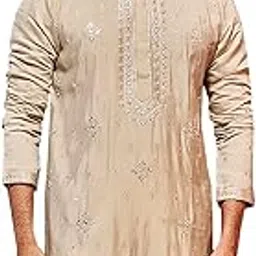 vastramay Men's Silk Blend Kurta | Embroidered Sequined Kurta for Men-picture-20
