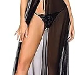 xs and os Women's Lace & Net Solid Maxi Babydoll Lingerie with Panty-picture-36