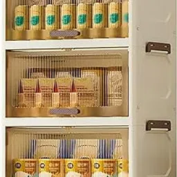 House of Quirk Foldable Storage Box, Closet Organizers and Storage, Plastic Flip Storage Box for Craft Toy Organizer with Wheels and Doors (3 Layer 48 cm, Beige)-picture-49