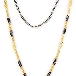 Traditional Temple Forming One Gram Gold Stylish Long Wedding Meenakari Maharashtrian Wati Mangal sutra Tanmaniya Black Mangalsutra For Women girls Latest chain golden - MS-ME920-image-13