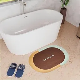 Kuber Industries Oval Bathroom Mat | Soft Anti Skid Bath Mat | Non Woven Floor Mat for Home | Non-Slip Mat for Shower-Bathtub | HY075 | Brown-picture-33