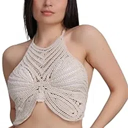 fabme Women's Butterfly Shaped Padded Crochet Halter Bra/Crop Top-picture-24