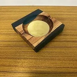Handcrafted Wooden Ashtray, Gold-Tone Inlay, Brown and Gold, 15 x 8 x 3 cm, Indoor Decorative Smoking Accessory-picture-19