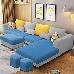 CASALIVING Margreta RHS 8 Seater L Shape Sofa Set with Center Table for Living Room (Turquise Grey Fabric) Premium Fabric Sofa-picture-22