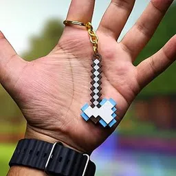 dear internet Mincraft Axe Double-Sided Keychain, Gaming Collectible Bag Charm, Zipper Charm, Blue and White-picture-27