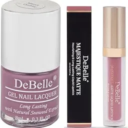 DeBelle Majestique Matte Liquid Lipstick (3.5ml) and Gel Nail Lacquer/Polish (8ml), Long Lasting Nail Paint and Smooth Matte Liquid Lipsticks | Combo Pack of 2 (Luscious Louise/Mauve Orchid)-image-2