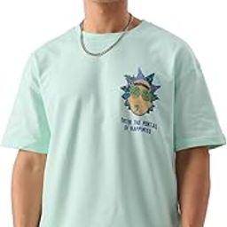 the souled store Official Rick and Morty: Portal to Happiness Mens Oversized fit Half Sleeve Graphic Printed Cotton Blue Color T-Shirts-picture-10