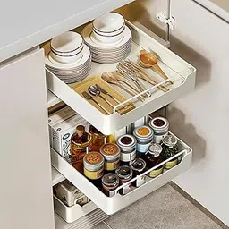 KHANAK Pull Out Cabinet Organizer for Kitchens,Pull Out Drawers for Kitchen Cabinets,Sliding Drawers for Cabinets Heavy Duty Roll Out Shelf Storage for Kitchen,Bedroom Office (3 pc, 38 * 25 CM)-picture-14