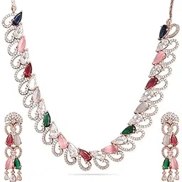 rubans Rose 24K Gold-Plated Handcrafted Artificial Jewelry Set-Multicolour Gemstone and Cubic Zircon Studded with Matching Earrings For Women and Girls – Perfect for Weddings and Special Occasions-picture-22