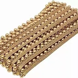 Pritam 8 MM Copper Moti Gold Dori Decorative Lace Border Festival Bridal Dupatta Lehenga, Saree, Anarkali, DIY, Bag and Craftwork (Gold)-picture-34