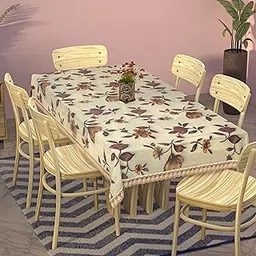 Kuber Industries Floral Print Dining Table Cover 6 Seater|Exclusive Table Cloth|Table Sheet For dining, Party, Events|Waterproof Table Protector|Indoor And Outdoor Use "90x60" (Cream & Brown)-picture-24