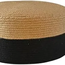 NR HOME STORES Handcrafted Round White-Beige Ottoman Pouffes for Sitting footrest Stylish for Living Room Bean Filled Pouf (45X22) cm-picture-12