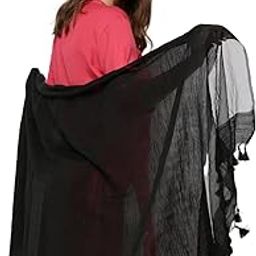 dupatta bazaar Women's Black Linen Dupatta With Organza Border And Tassels, 2.4 Meter-picture-13