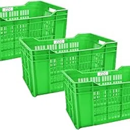 Heavy Duty Plastic Crate Multipurpose Crates Rectangular Storage and Organizer for Home 54x36x29cm Green Set of 3-image-3