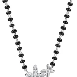 ornate jewels 925 Silver American Diamond Floral Mangalsutra Black Beads Chain Necklace for Women | With Certificate of Authenticity and 925 Stamp | Life-time Warranty*-picture-28