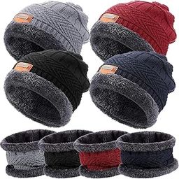 fitness mantra Winter Woolen Beanie Cap & Muffler for Men & Women| Beanie Cap| Woolen Topaa| Winter Cap| Head & Neck Warmer| Mix Color| 1 Set|-picture-27