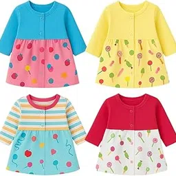 king born baby & kids garments Baby Girls Printed Full Sleeves Cotton Frock Regular Wear Knee Length Midi Dress for Girls Clothes-picture-38