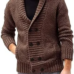 fizzoqi Men's Double-Breasted Lapel Cardigan Sweater with Long Sleeves for Autumn and Winter-picture-54