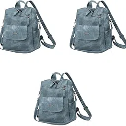 palay PU Leather Backpack for Women Travel Vintage Caramel Color Shoulder Bags Soft Briefcase Sling Handbag Men Blue 3 PCS-picture-13